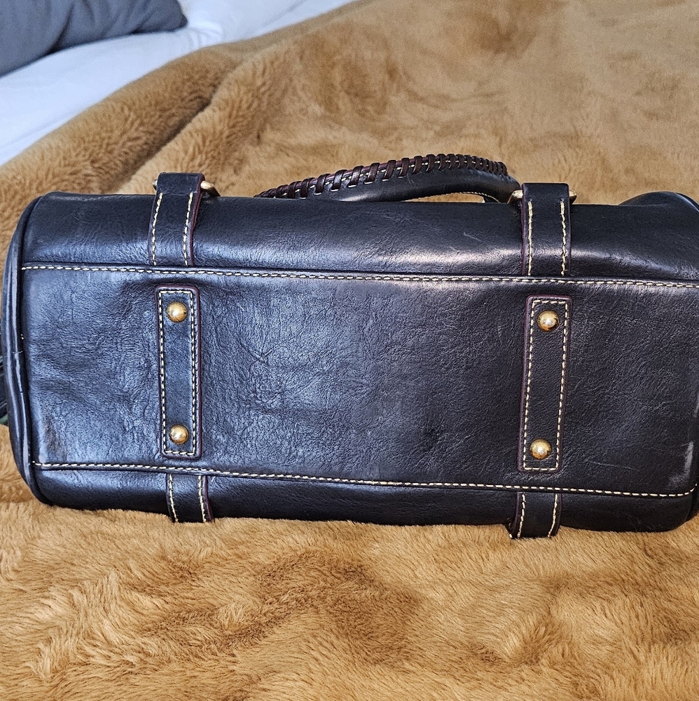 Dooney & Bourke Navy Leather Satchel - Picture 3 of 5